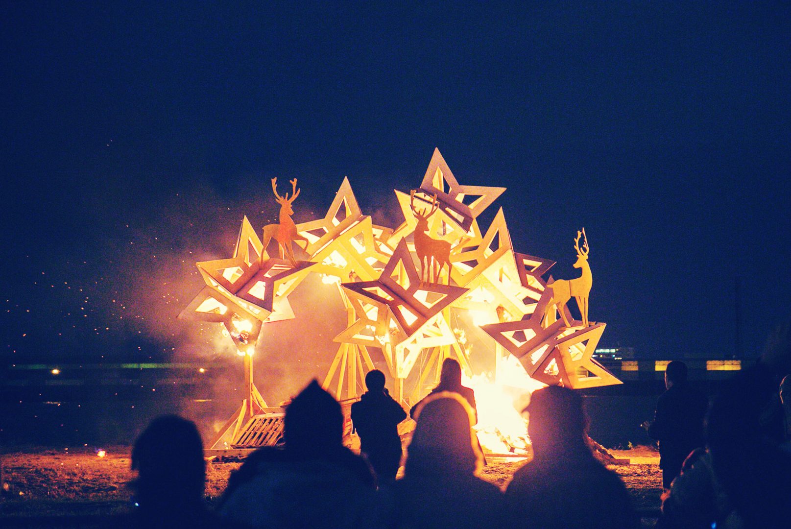 A bonfire is lit at the Algiers Bonfire and Concer.